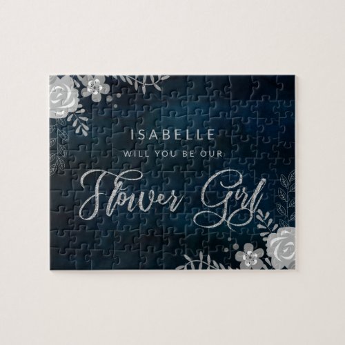 Navy Luster Silver Be Our Flower Girl Proposal Jigsaw Puzzle