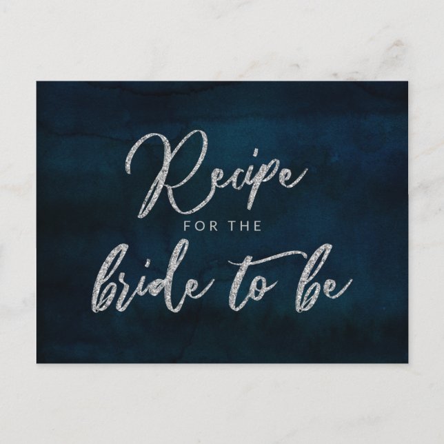 Navy Luster Silver Blue Bride to Be Recipe Card (Front)