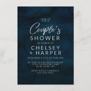 Navy Luster Silver Blue Couple's Wedding Shower Invitation