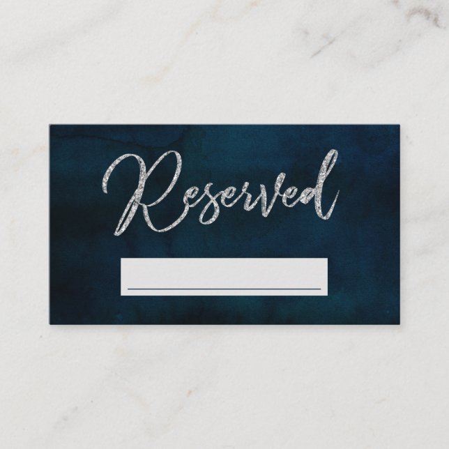 Navy Luster Silver Blue Reserved Seating Wedding Place Card (Front)
