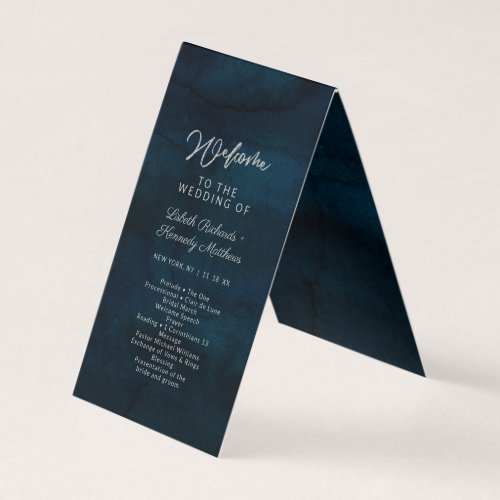 Navy Luster Silver Blue Wedding Ceremony Program