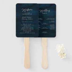 Navy Luster Silver Blue Wedding Ceremony Program Hand Fan