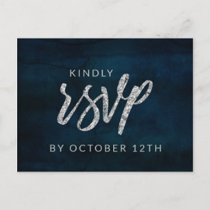 Navy Luster Silver Blue Wedding Meal Choice RSVP Postcard