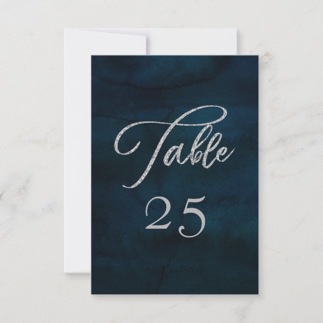 Navy Luster Silver Seating Wedding Table Numbers (Front)