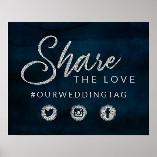 Navy Luster Silver Share the Love Wedding Sign