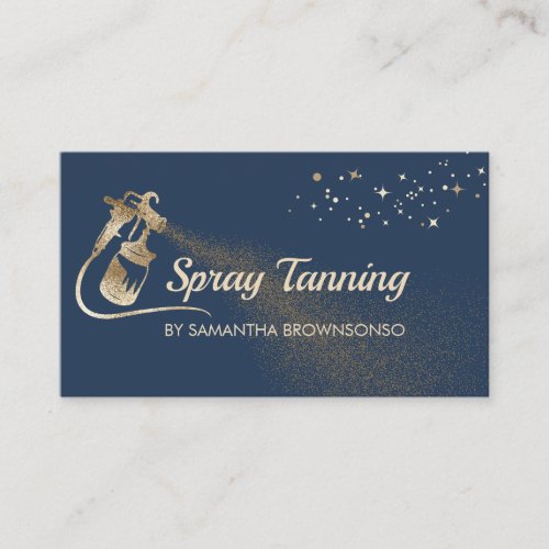 Navy Lux Gold Elegant Calligraphy Tan Spray Business Card