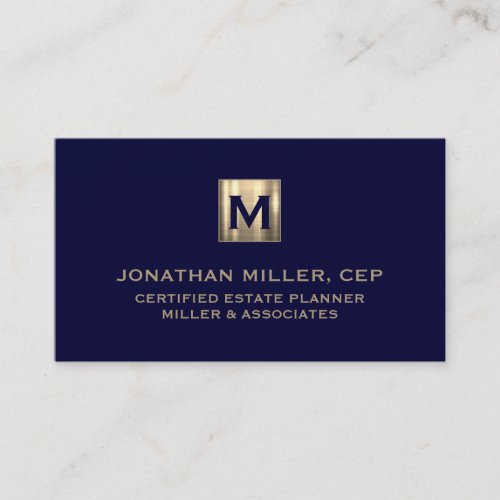 Navy Luxury Gold Initial Logo Business Card