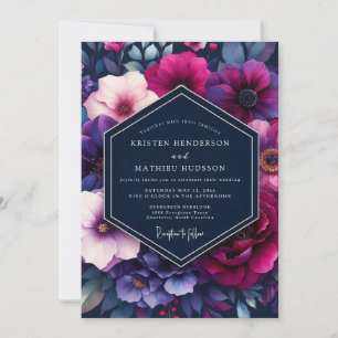 Navy & Magenta Vibrant Floral Wedding Invitation