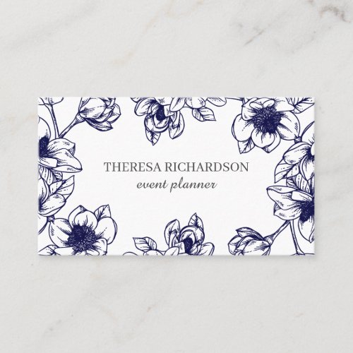 Navy Magnolia Vintage Hand Painted social media Business Card