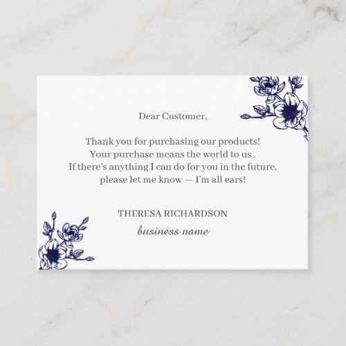 Navy Magnolia Wreath Thank you for your purchase Enclosure Card