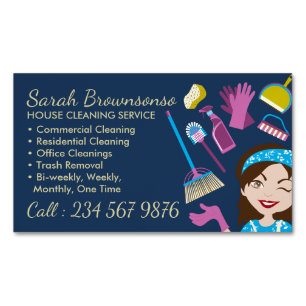 Navy Maid Janitorial Lady Washing Business Card Magnet