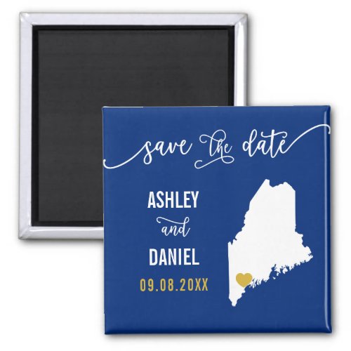Navy Maine Wedding Save the Date Map Magnet