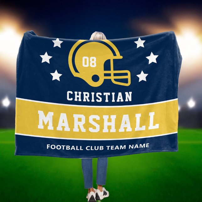 Navy Maize Gold Custom Football Name Fleece Blanket (Creator Uploaded)
