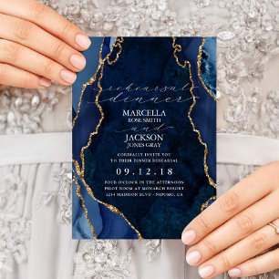 Navy Marble & Gold Agate Dinner Rehearsal Invitation