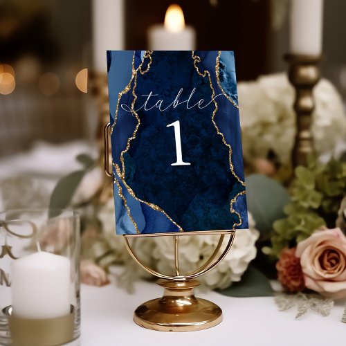 Navy Marble  Gold Agate Table Card