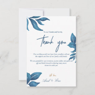 Navy Marble & Gold Eucalyptus Elegant Wedding Thank You Card
