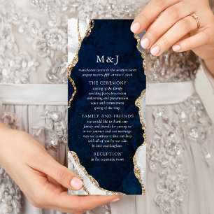 Navy Marble, White & Gold Agate Wedding Program
