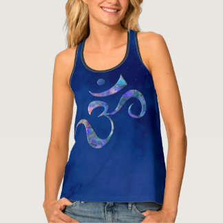 Navy Marbled Om Blue Monochrome Tie dye Tank Top