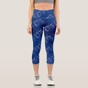 Navy Marbled Om Scattered Blue Tie dye Capri Leggings