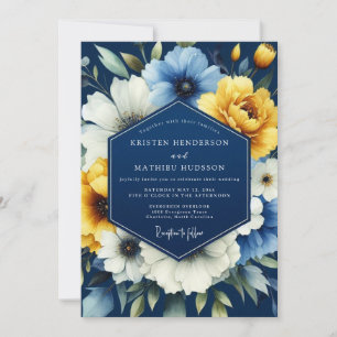 Navy Marigold Luminous Wedding Invitation