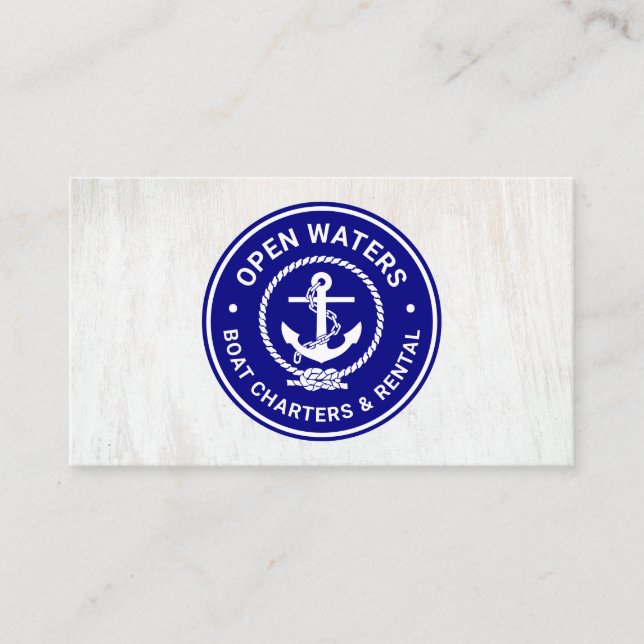 Navy Marina Boat Charter Logo Business Card (Front)