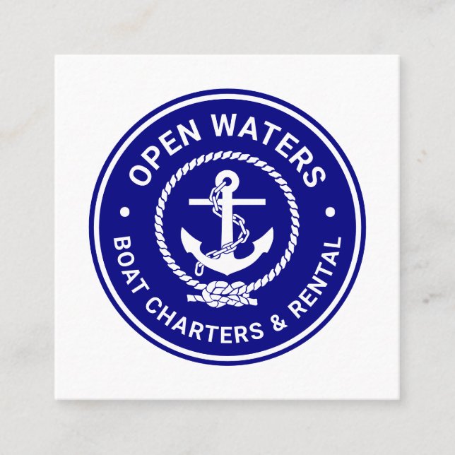 Navy Marina Boat Charter Logo Business Card (Front)