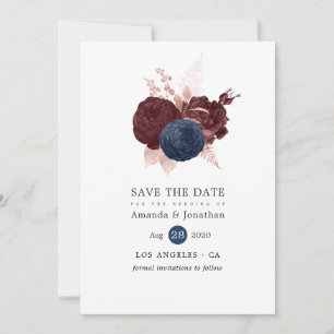 Navy, Maroon and Rose Gold Floral Save the Date