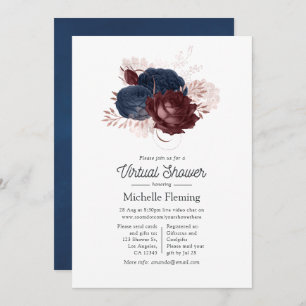 Navy, Maroon and Rose Gold Floral Virtual Shower Invitation
