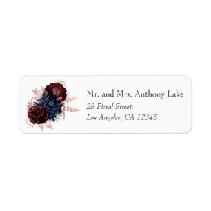 Navy, Maroon and Rose Gold Floral Wedding Label