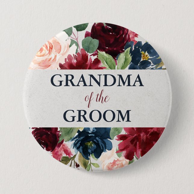 Navy & Marsala Blush Floral Grandma of the Groom Button (Front)