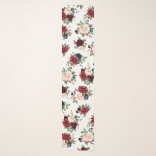 Navy Marsala Blush Floral Shabby Chic Chiffon Scarf