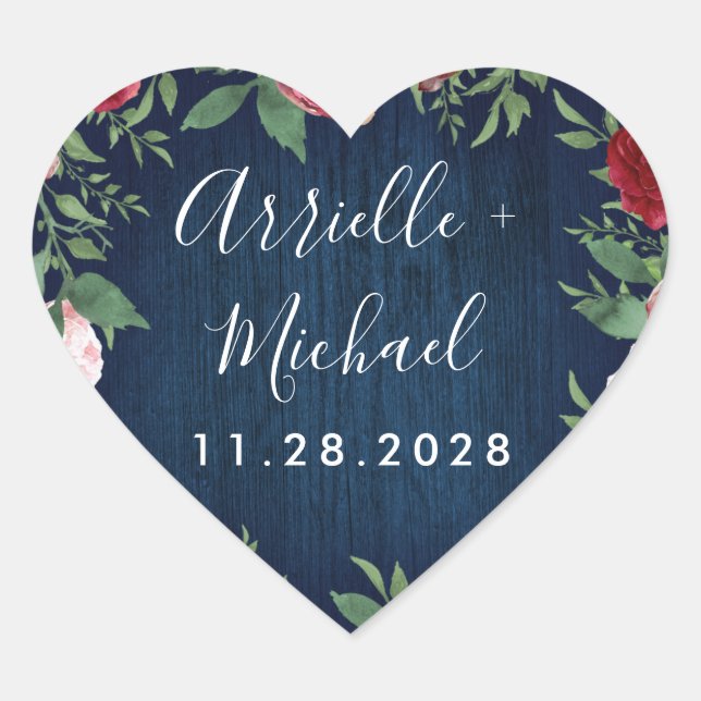 Navy Marsala Country Rustic Wedding Favor Stickers (Front)