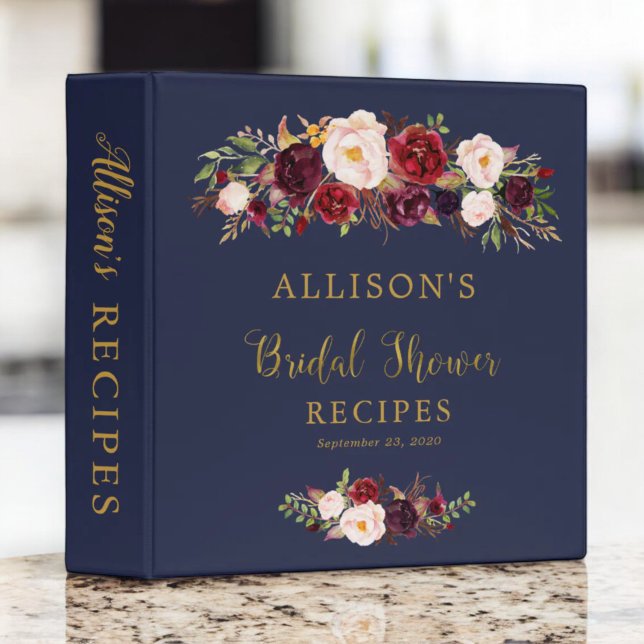 Navy Marsala Floral Bridal Shower Recipe Binder (Creator Uploaded)