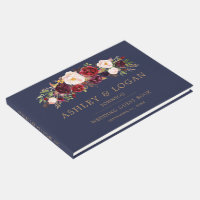 Navy Marsala Floral Elegant Wedding Guest Book