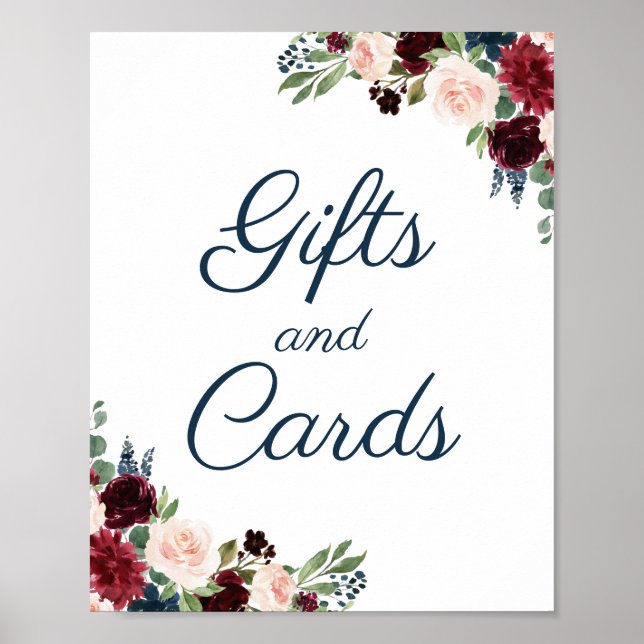 Navy Marsala Floral Gifts and Cards Table Sign (Front)