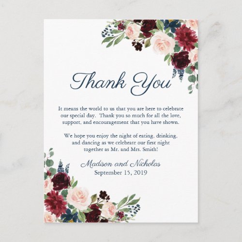 Navy Marsala Floral Place Setting Thank You Card