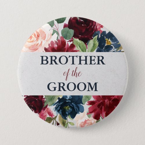 Navy  Marsala Floral Shabby Chic Brother of Groom Button