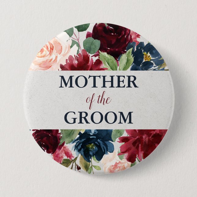 Navy & Marsala Floral Shabby Chic Mother of Groom Button (Front)