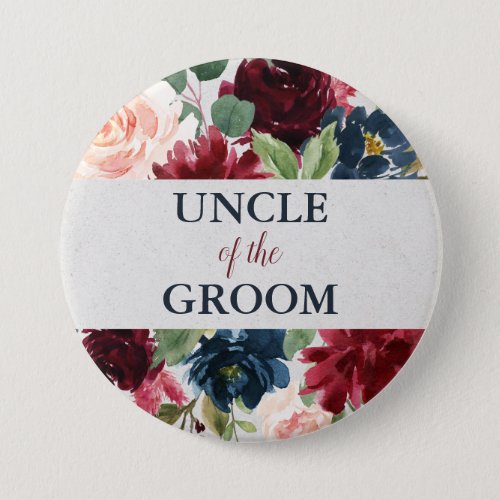 Navy  Marsala Floral Shabby Chic Uncle of Groom Button