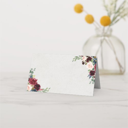 Navy  Marsala Floral Wedding Blank Folded Place Card
