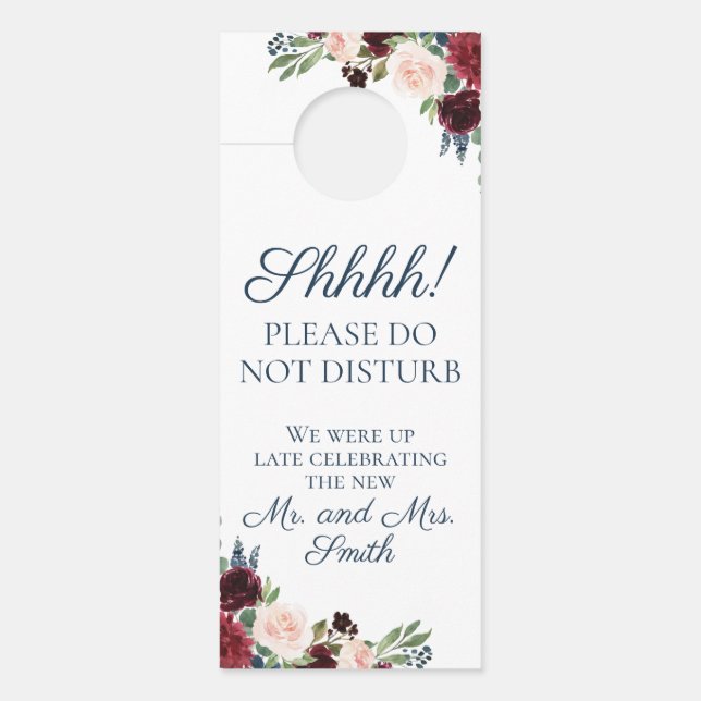 Navy Marsala Floral Wedding Door Hangers (Front)