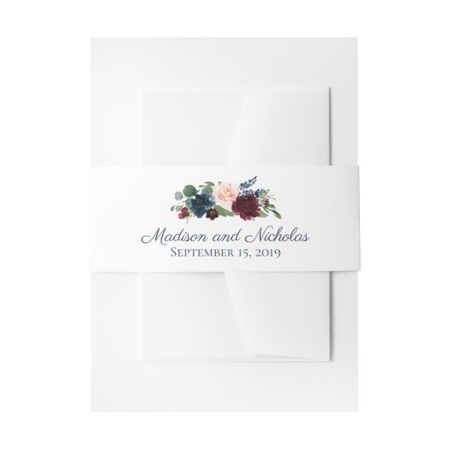 Navy Marsala Floral Wedding Envelope Belly Band (Front Example)