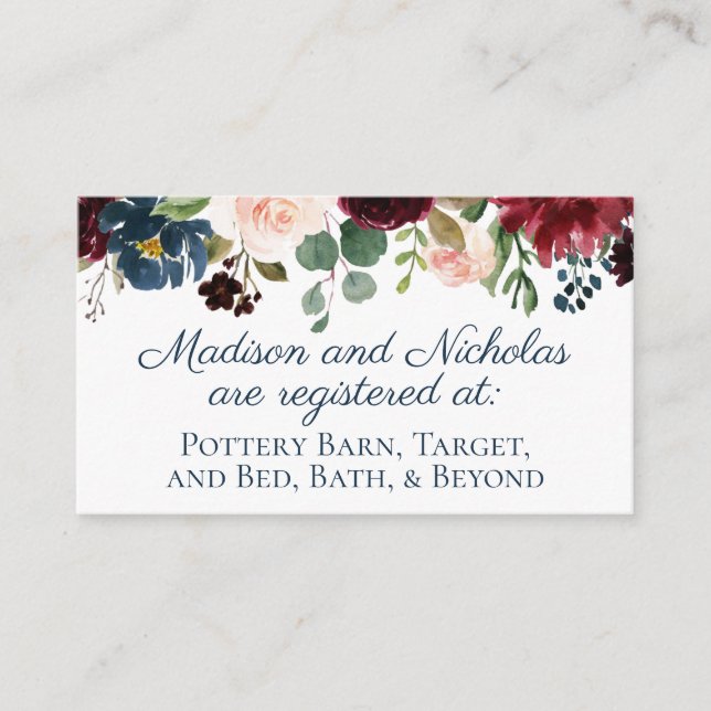 Navy Marsala Floral Wedding Registry Insert Cards (Front)