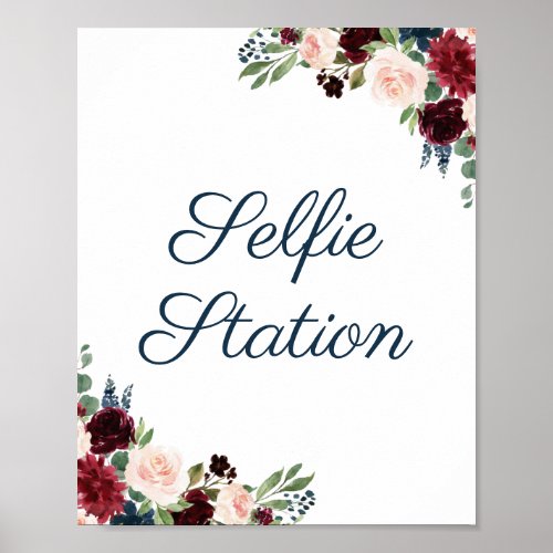 Navy Marsala Floral Wedding Selfie Station Sign