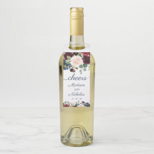 Navy Marsala Floral Wedding Wine Bottle Hanger Tag