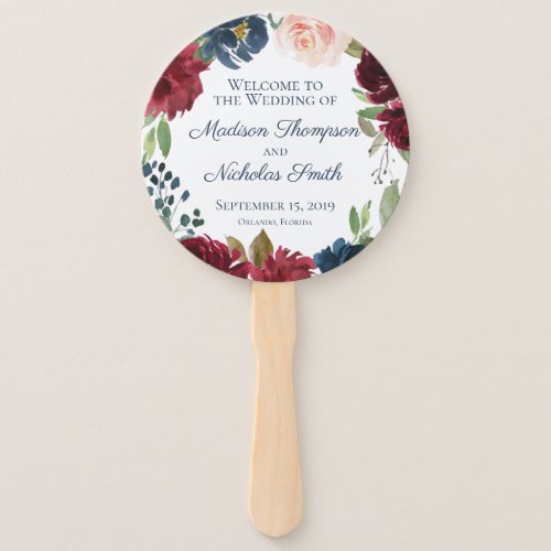 Navy Marsala Flower Wedding Program Circle Fan