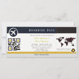 Navy Marsala Gold Boarding Pass Wedding Invitation