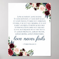 Navy Marsala Love Never Fails 1 Corinthians Sign