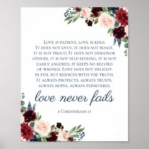 Navy Marsala Love Never Fails 1 Corinthians Sign