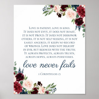 Navy Marsala Love Never Fails 1 Corinthians Sign